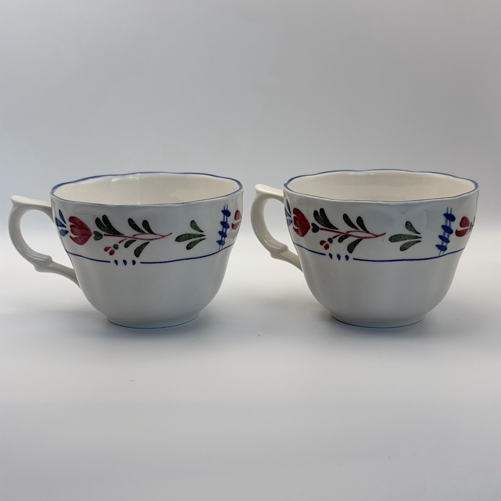 2 Vintage Provincial Designs Nikko Japan Coffee Tea Cups Mug Set Floral Folk Art